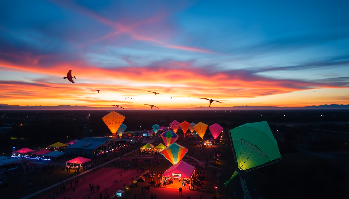 kite festival sky colorful in editorial style