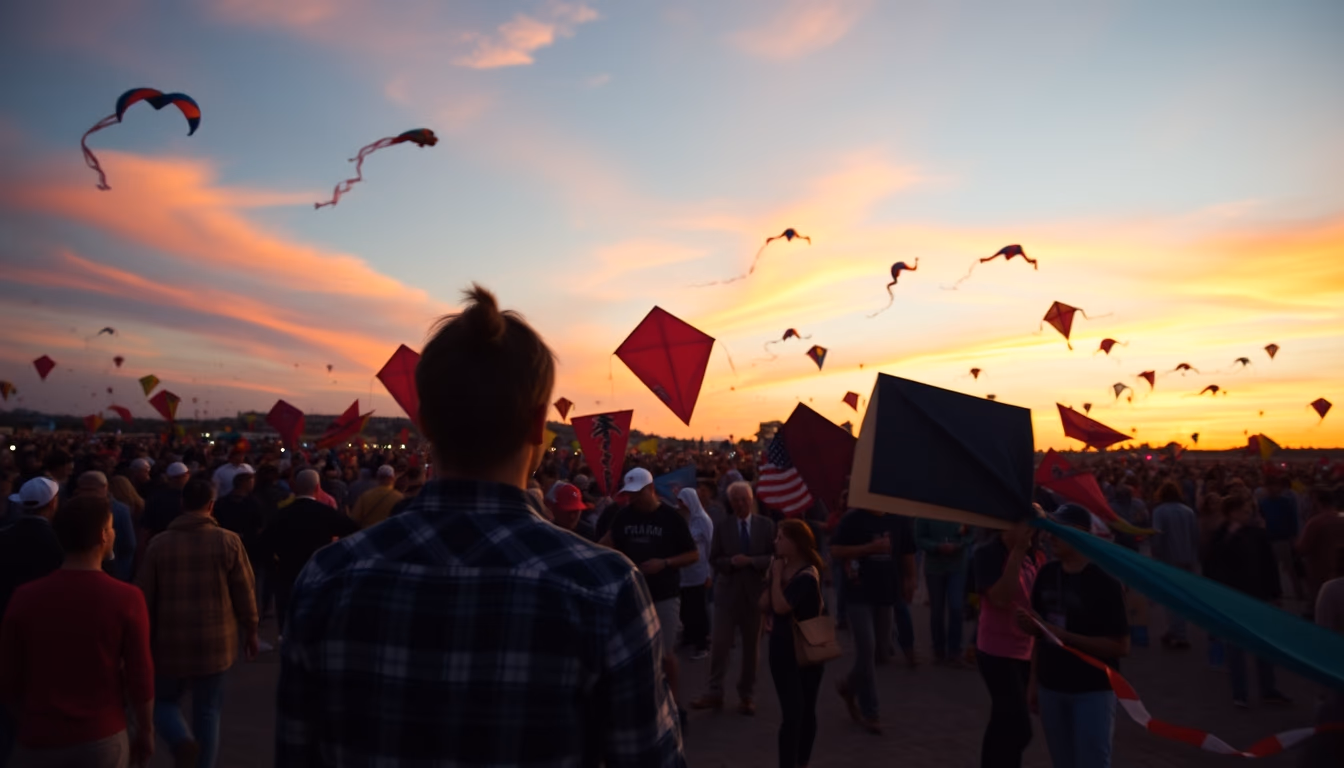 kite festival sky colorful in editorial style
