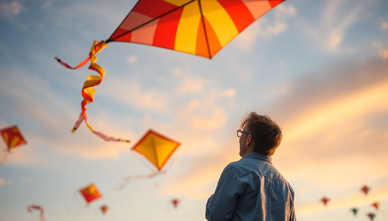 kite festival sky colorful in editorial style