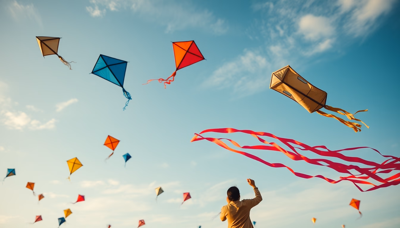 kite festival sky colorful in editorial style