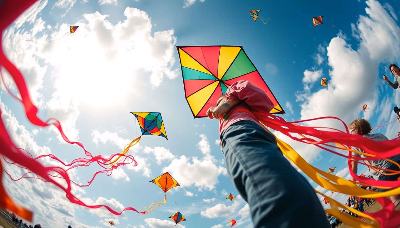 kite festival sky colorful in editorial style