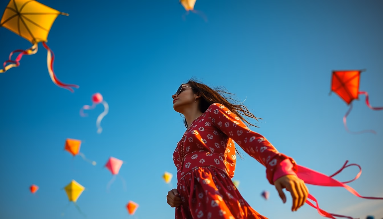 kite festival sky colorful in editorial style