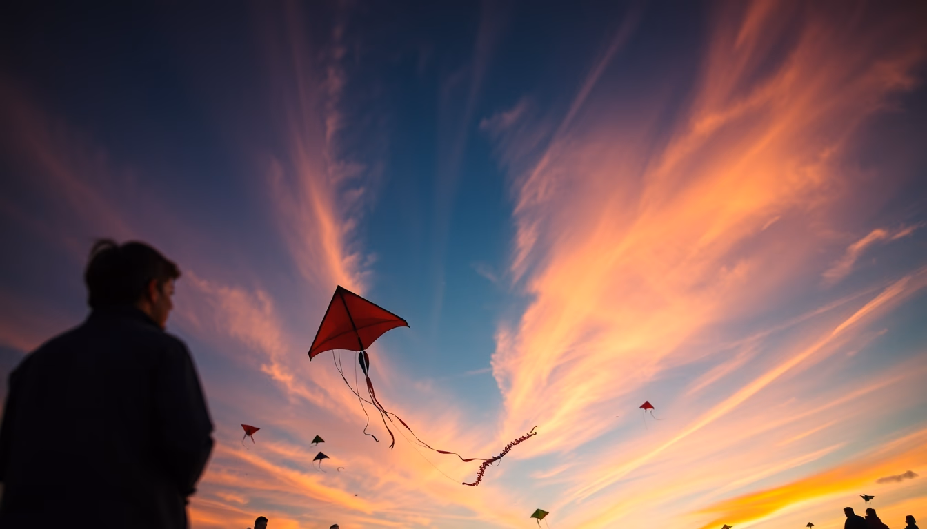 kite festival sky colorful in editorial style
