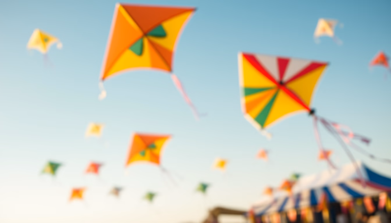 kite festival sky colorful in editorial style