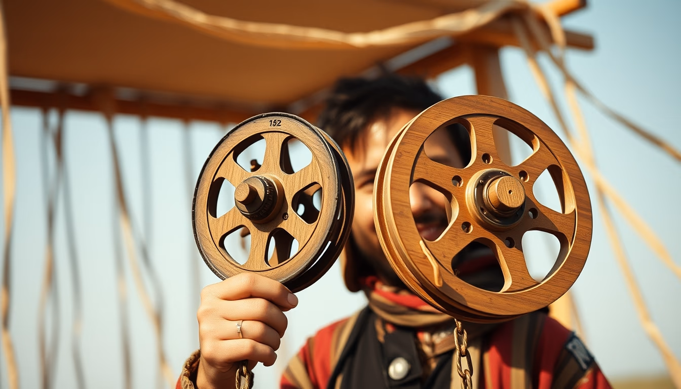 kite reels wooden in editorial style