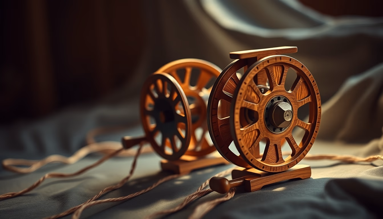 kite reels wooden in editorial style