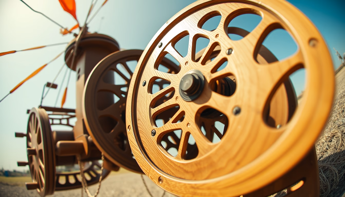 kite reels wooden in editorial style