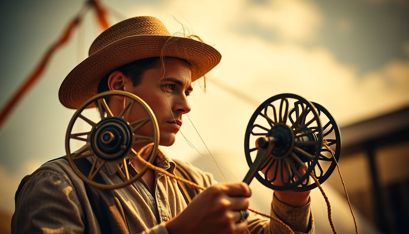 kite reels wooden in editorial style