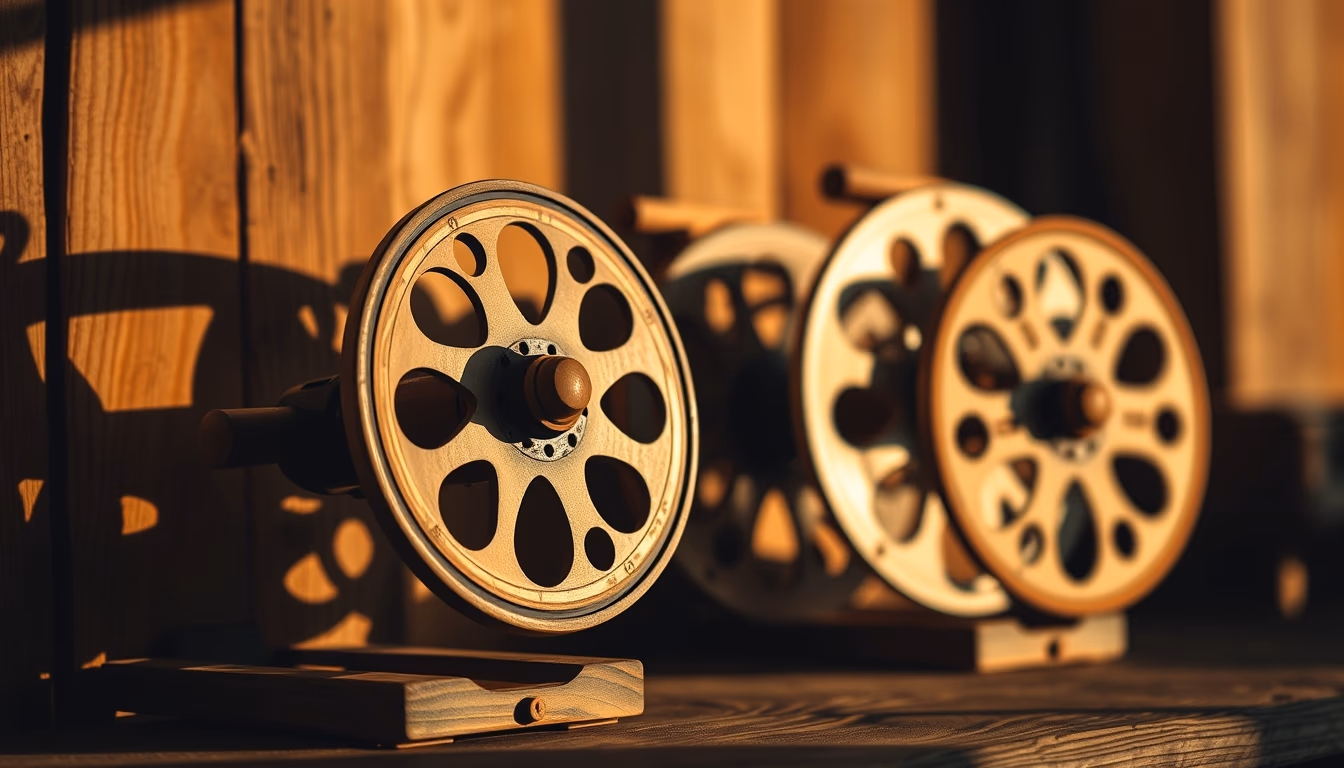 kite reels wooden in editorial style