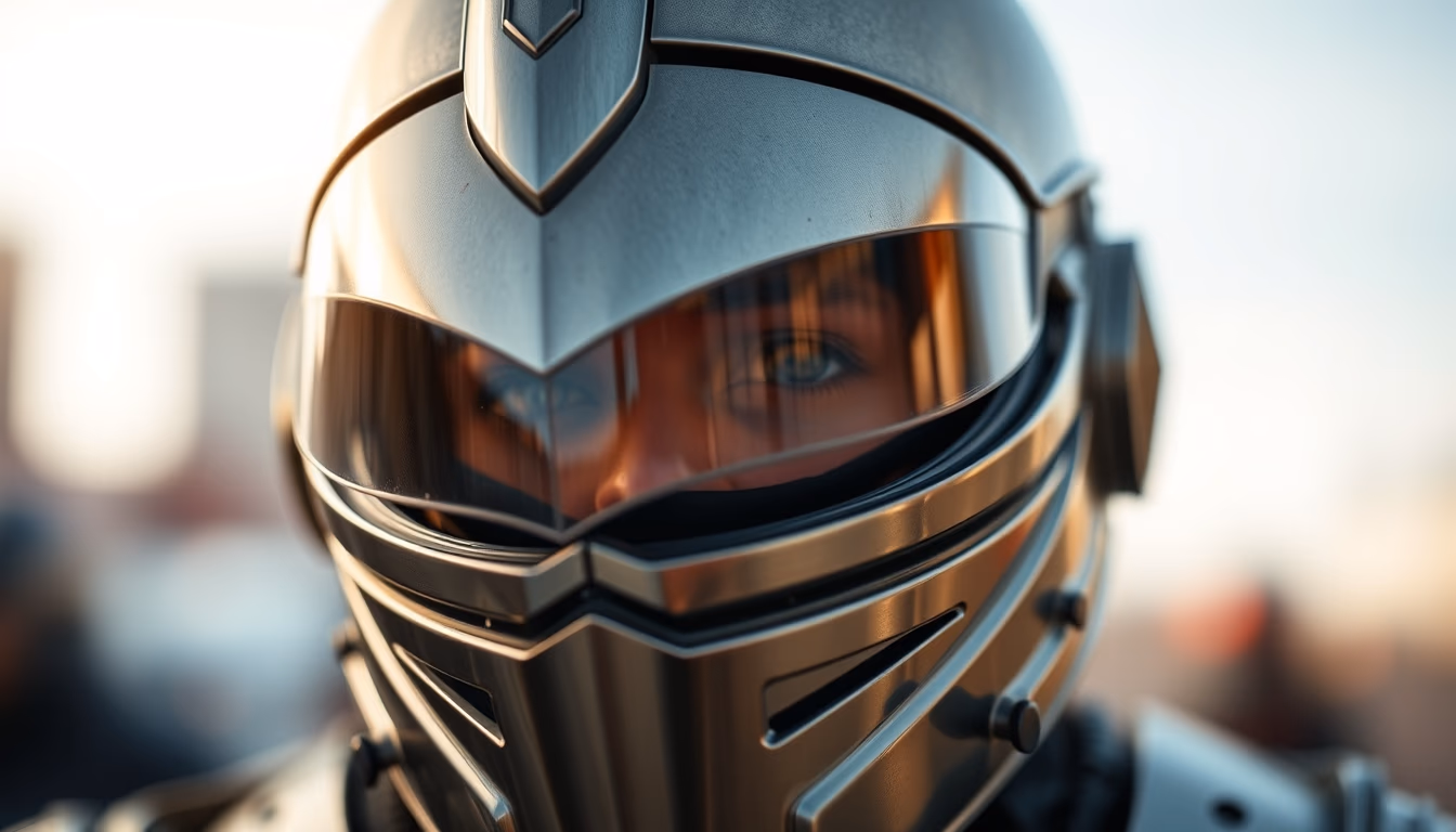 knight visor closeup in editorial style