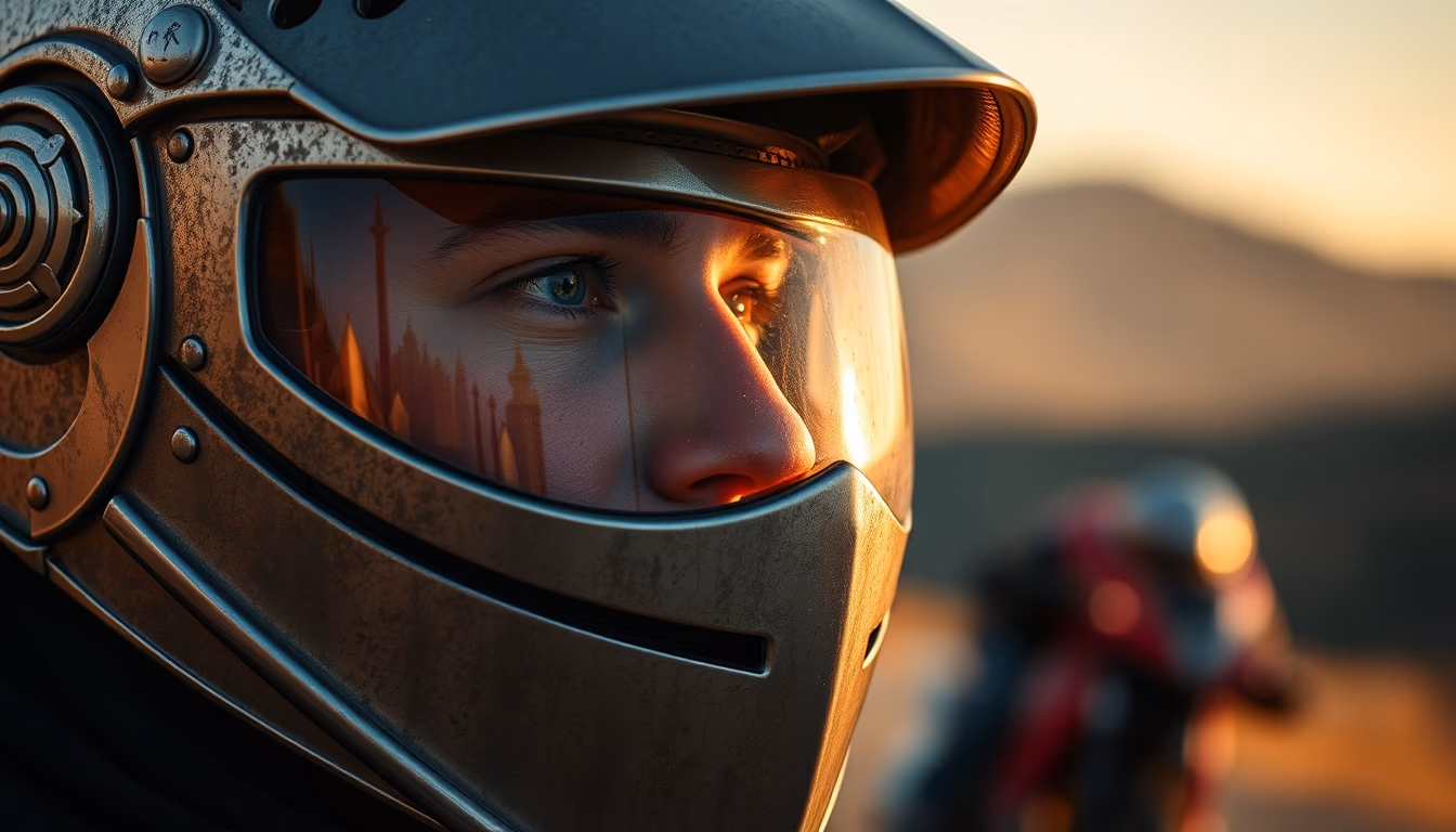knight visor closeup in editorial style