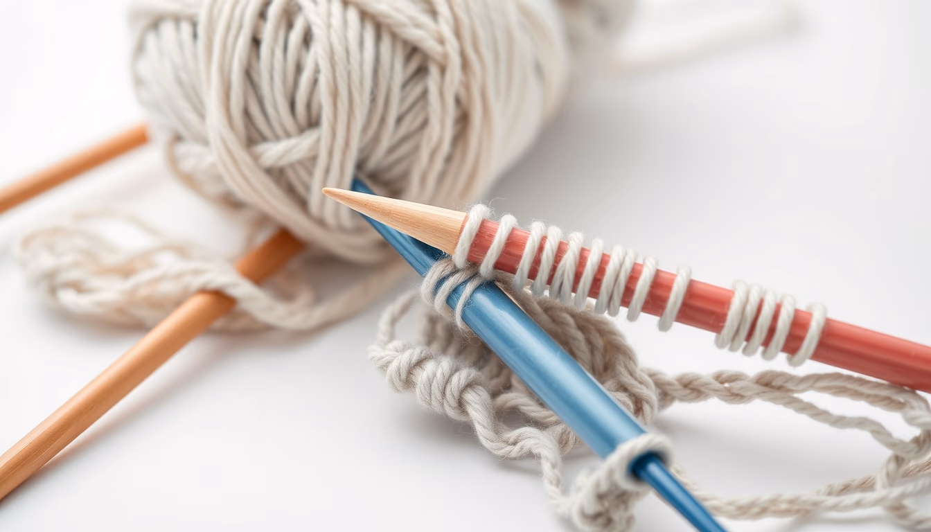 knitting needles wool in editorial style