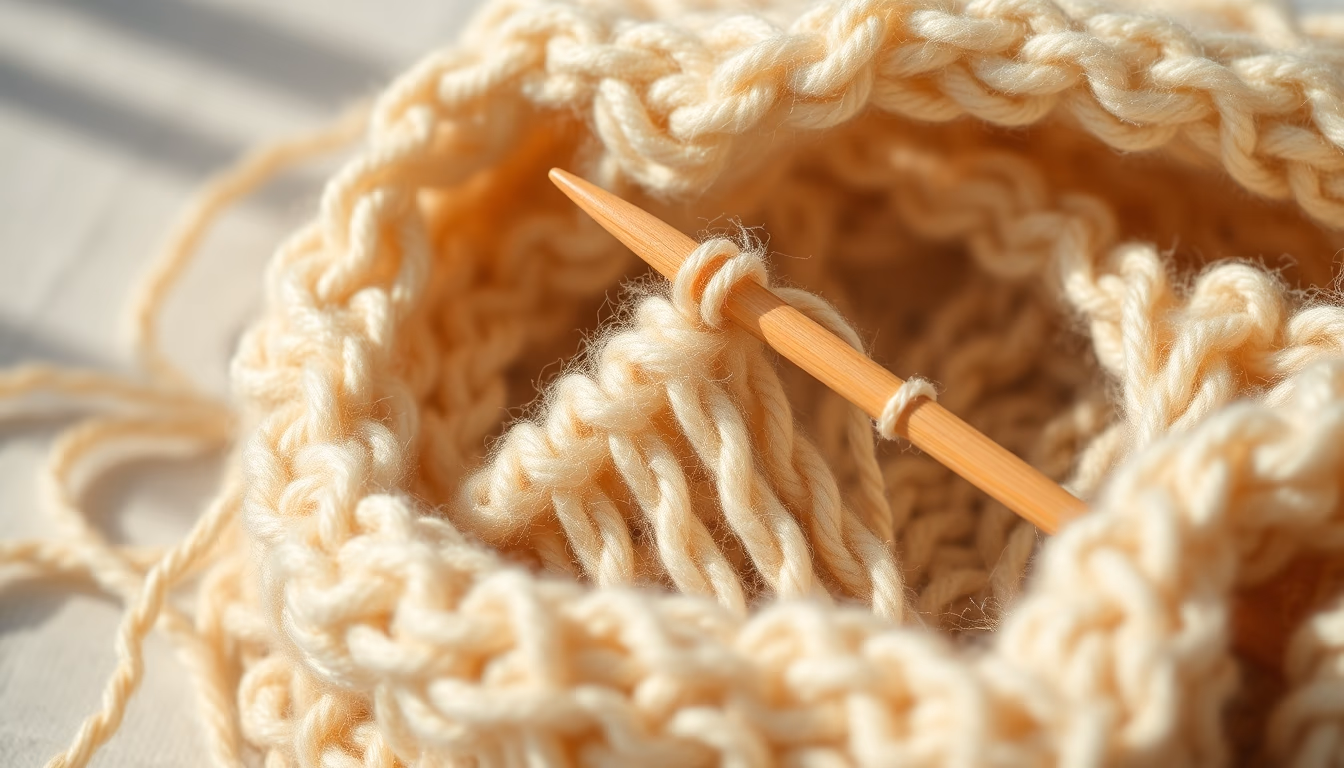 knitting needles wool in editorial style