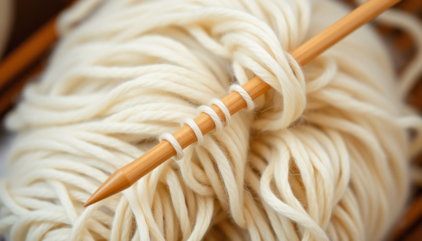 knitting needles wool in editorial style