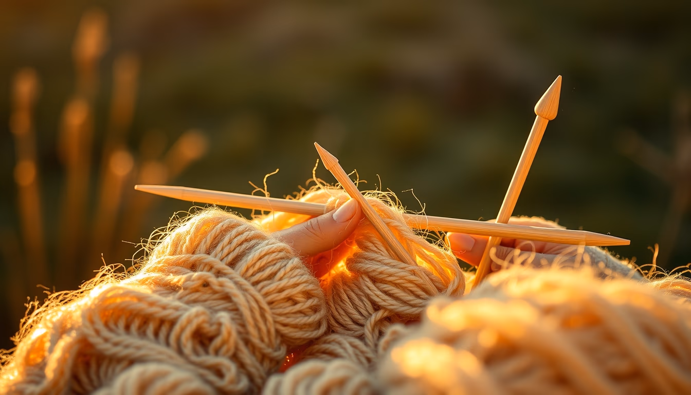 knitting needles wool in editorial style