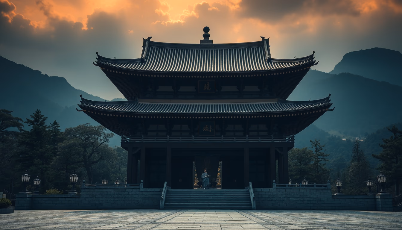 koan mountain temple in editorial style