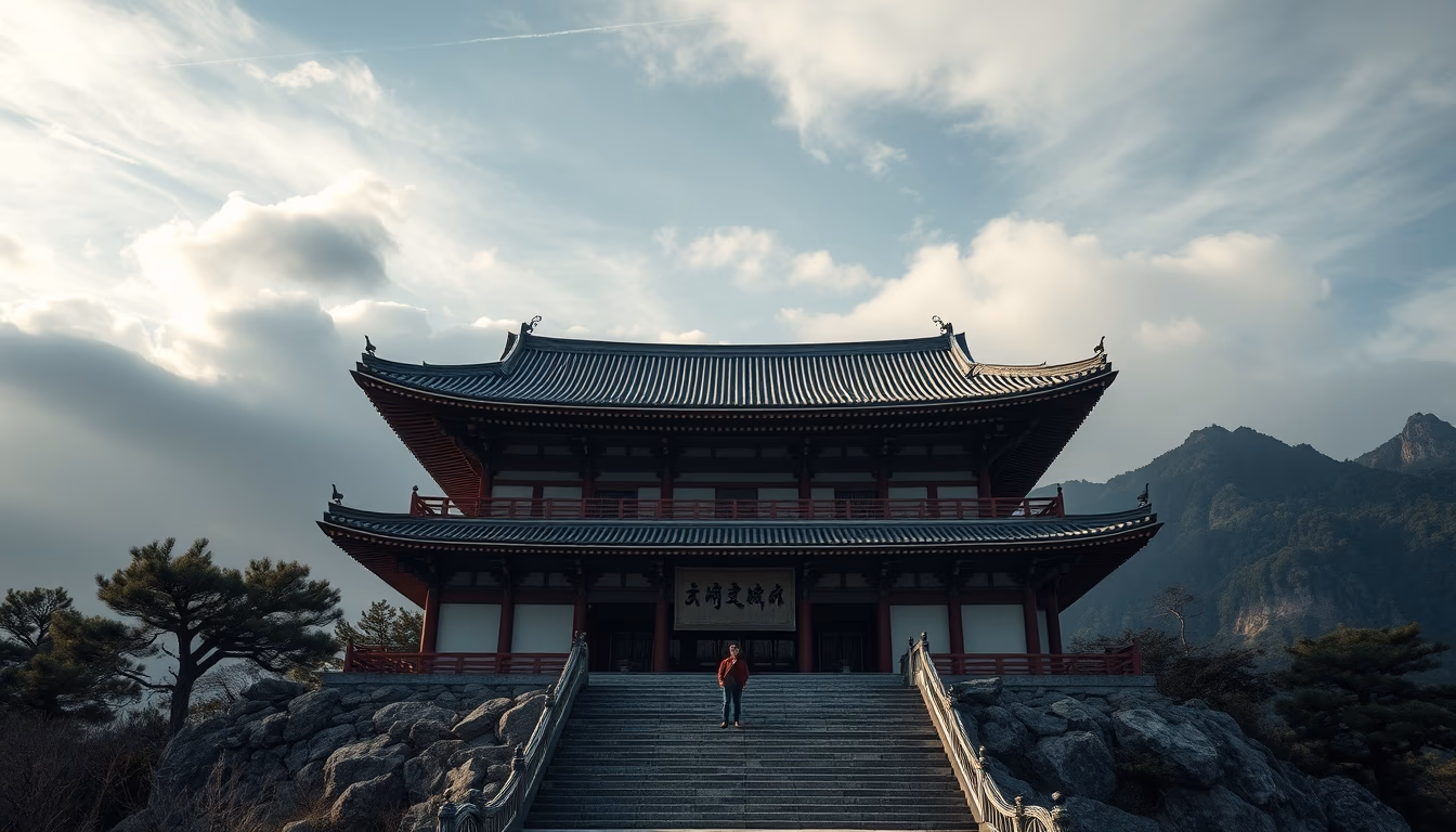 koan mountain temple in editorial style