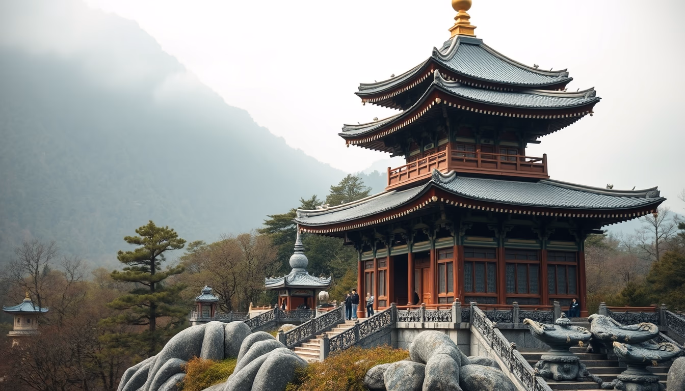 koan mountain temple in editorial style