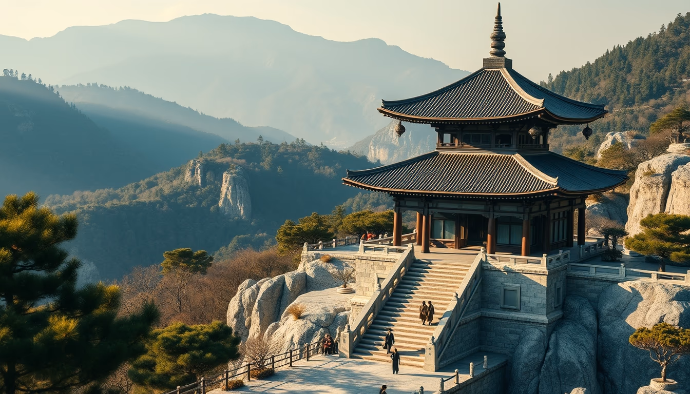 koan mountain temple in editorial style