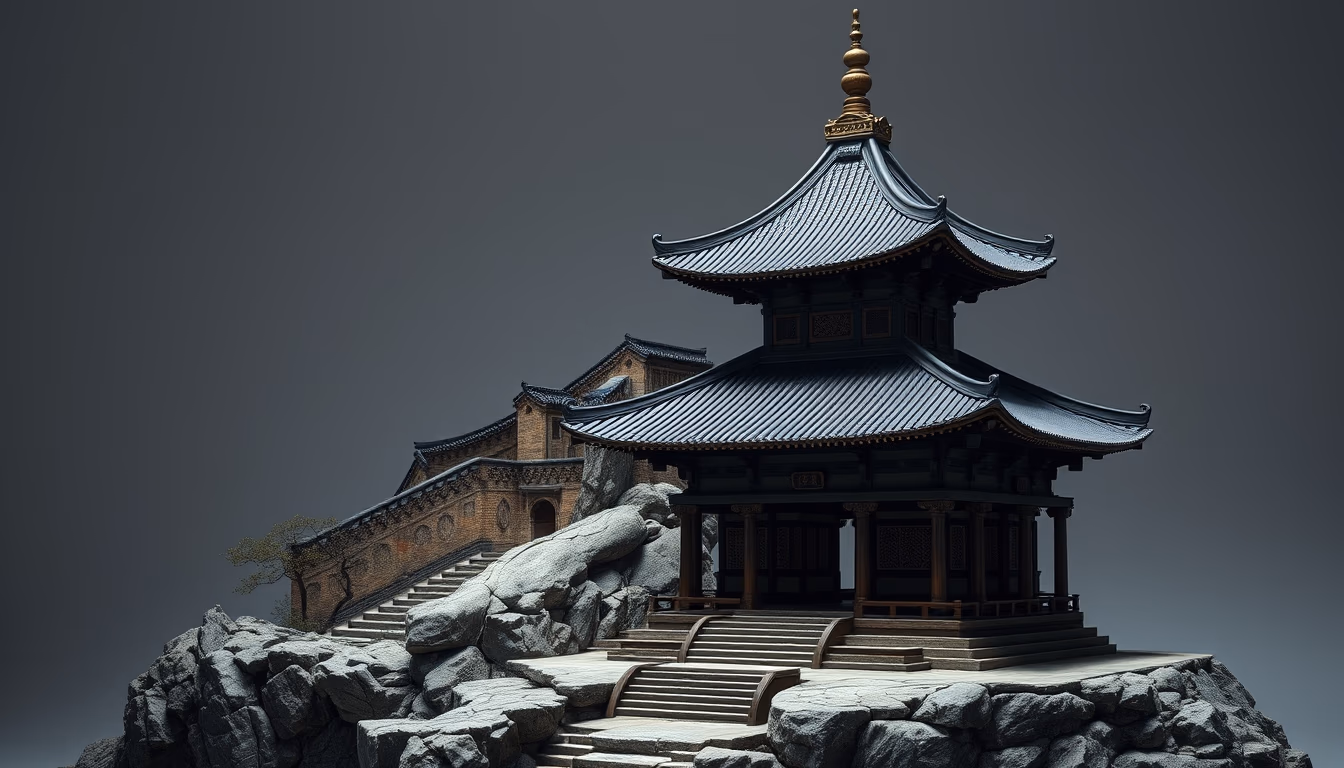 koan mountain temple in editorial style