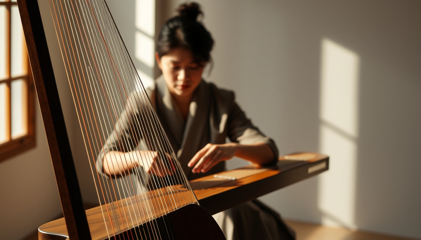 koto japanese strings in editorial style