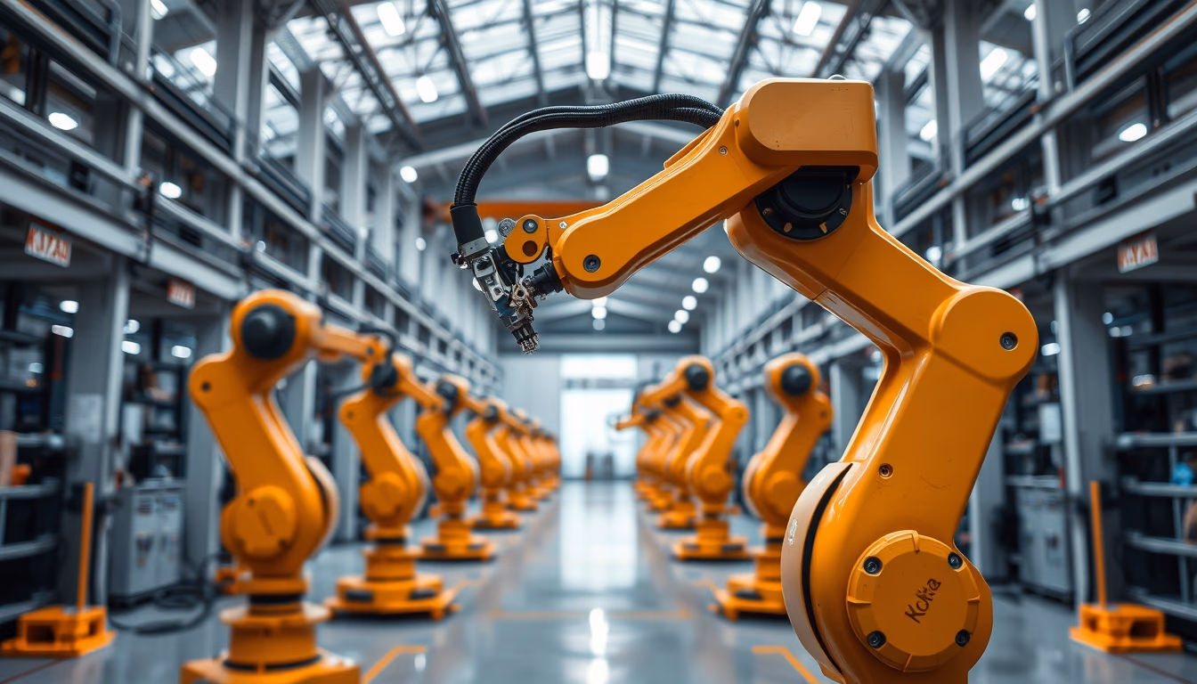 kuka robot factory in editorial style