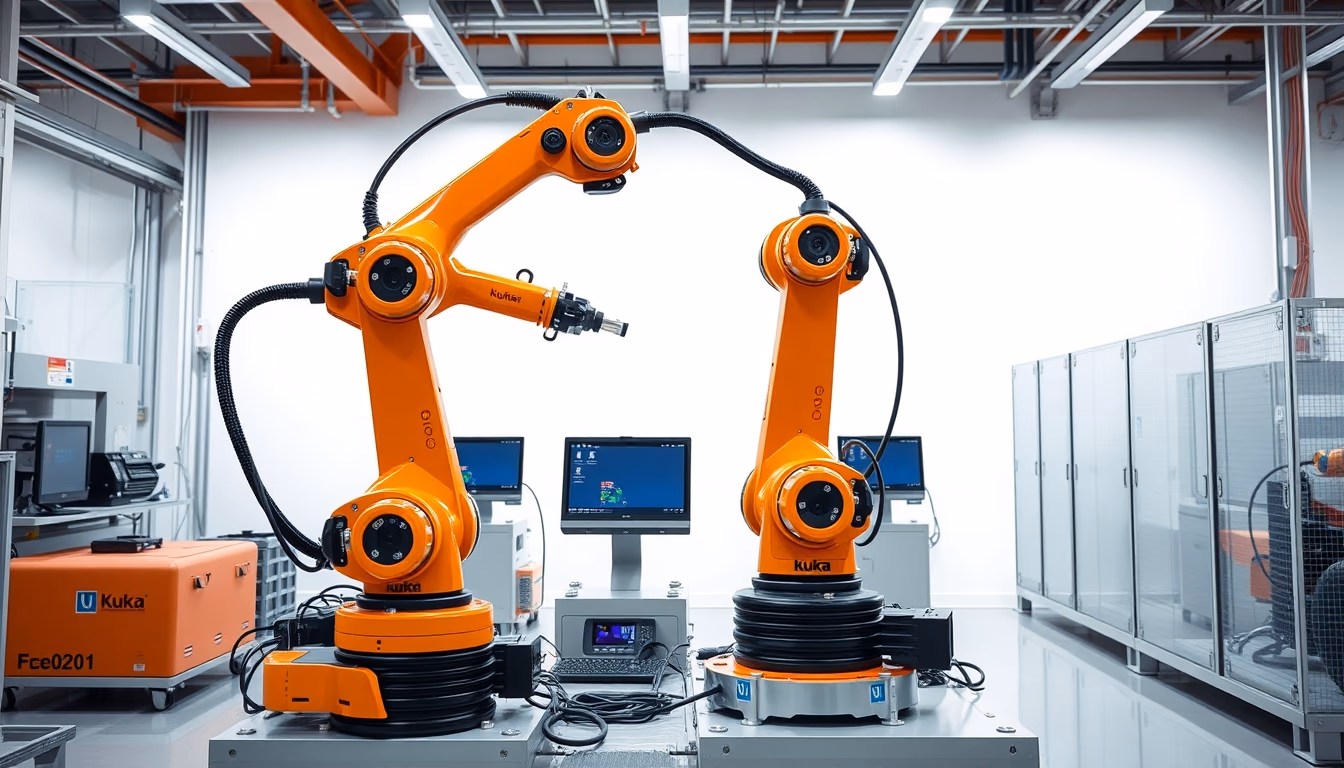 kuka robot factory in editorial style