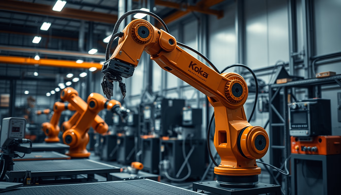 kuka robot factory in editorial style