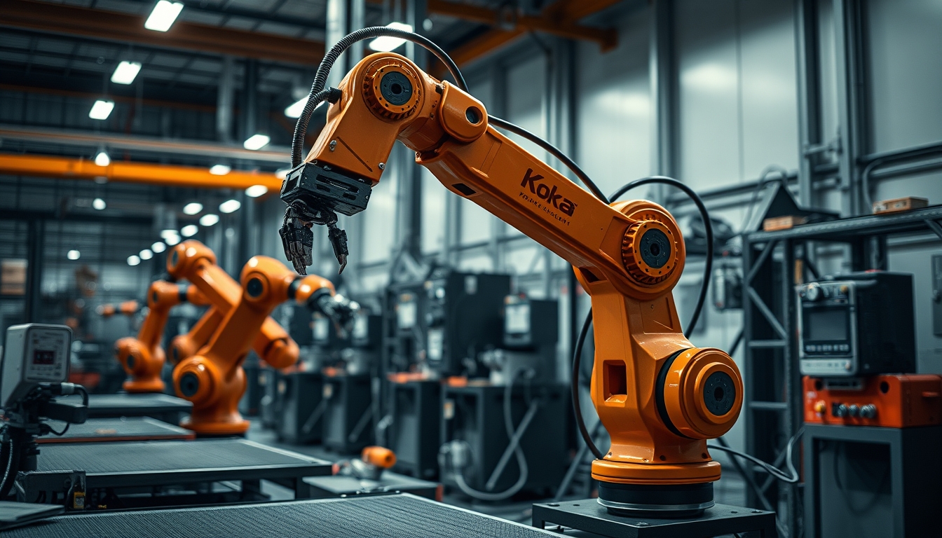 kuka robot factory in editorial style