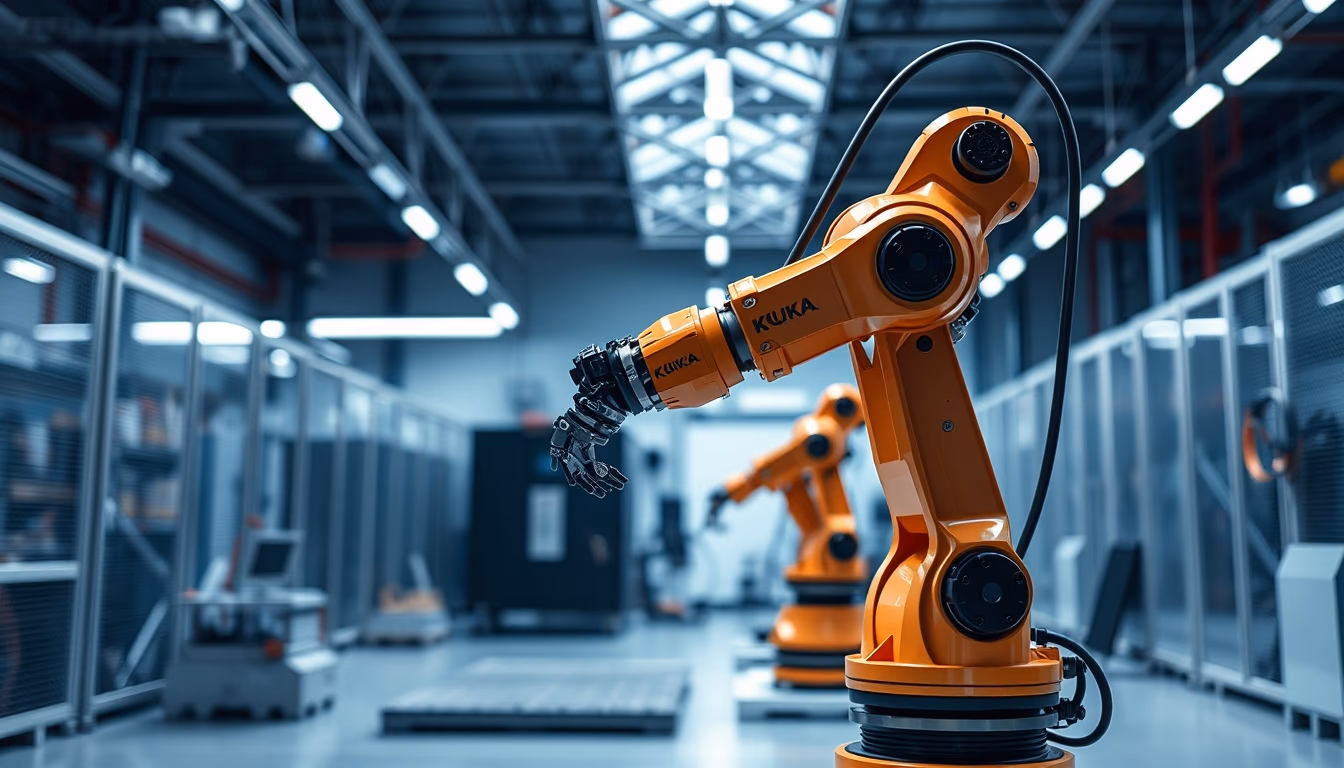 Kuka robot factory em estilo editorial