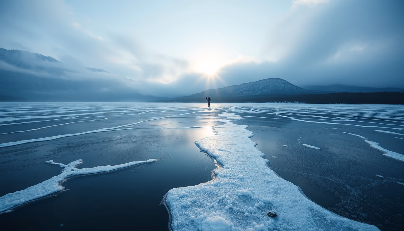 lake baikal frozen in editorial style