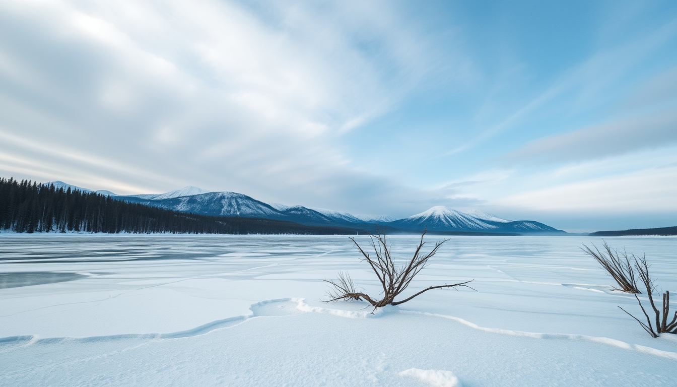 lake baikal frozen in editorial style