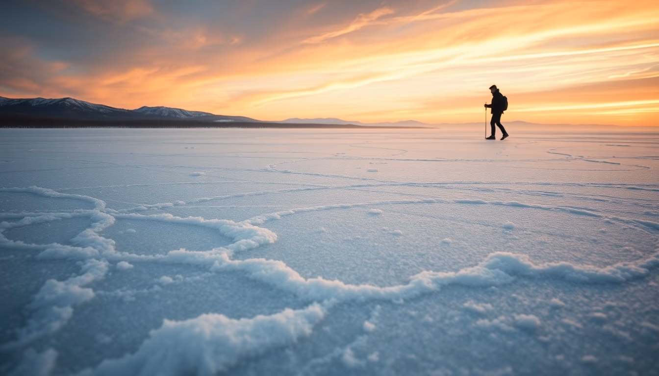 lake baikal frozen in editorial style
