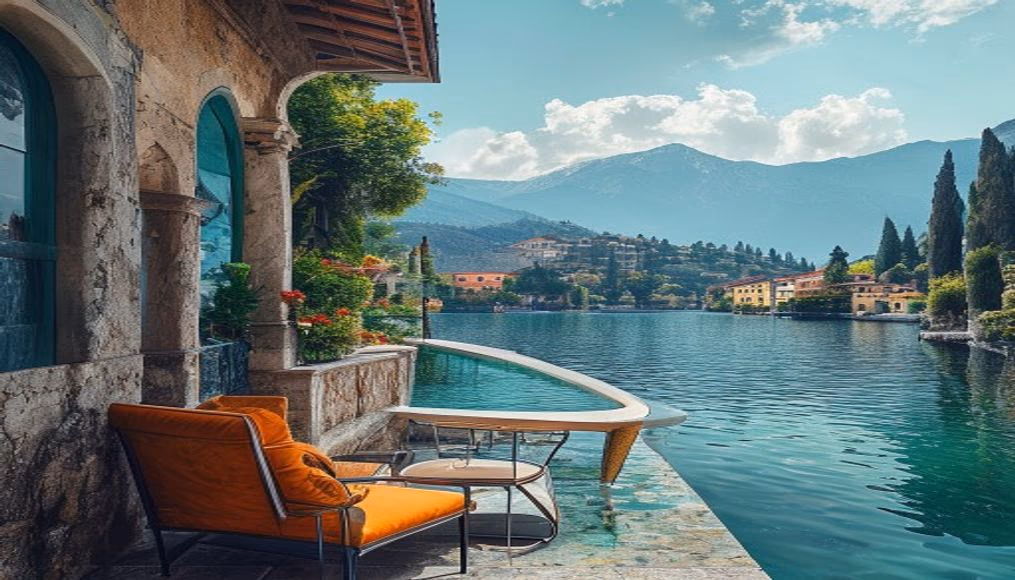 Lake como villa italian terrace em fotografia editorial de luxo