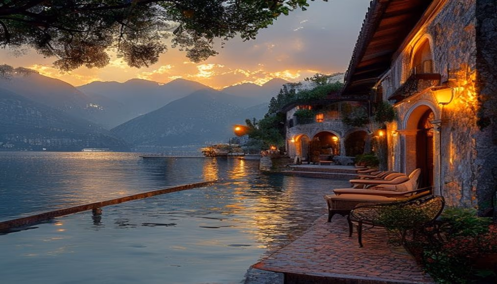 lake como villa italian terrace in luxury editorial photography