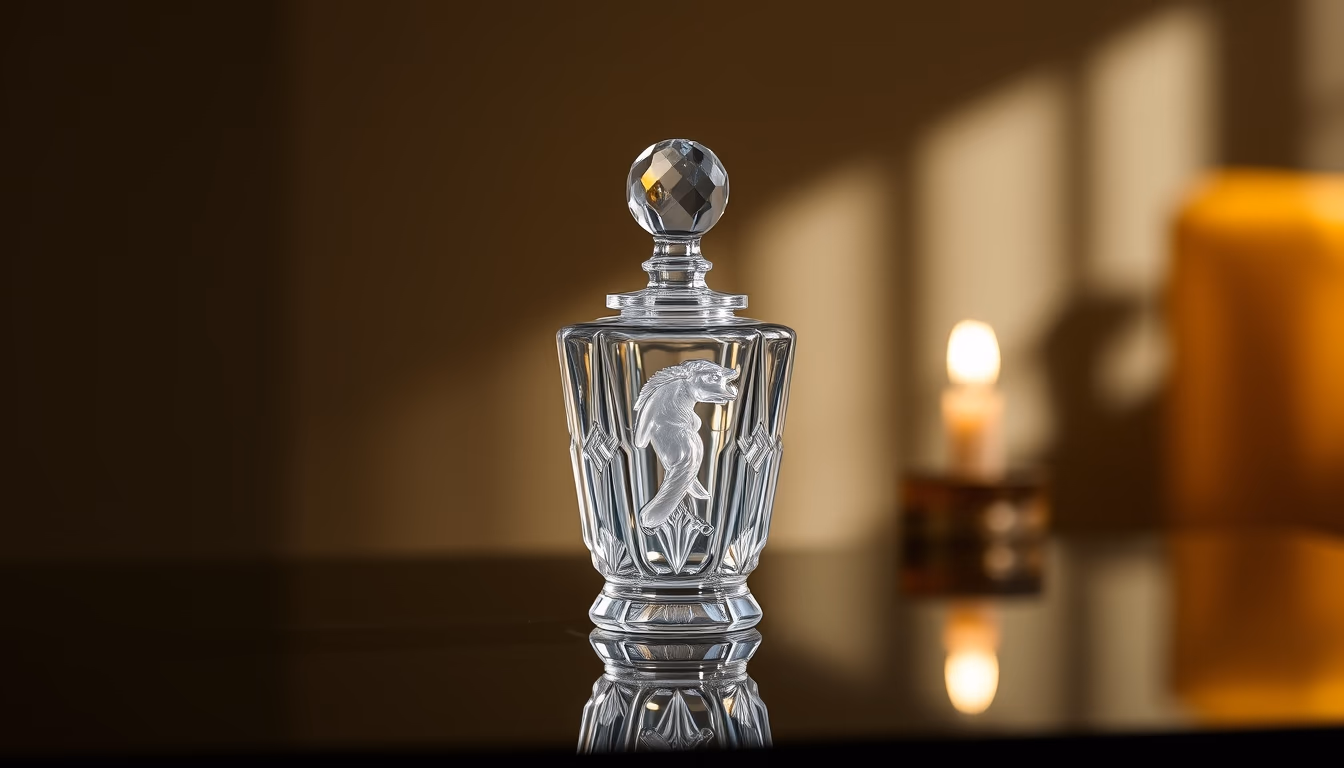 lalique crystal flacon in editorial style