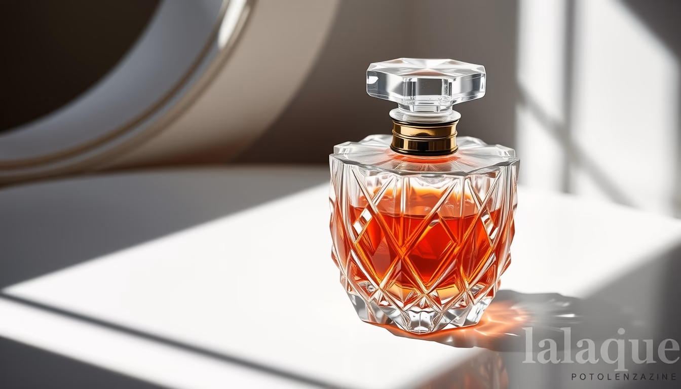 lalique crystal flacon in editorial style