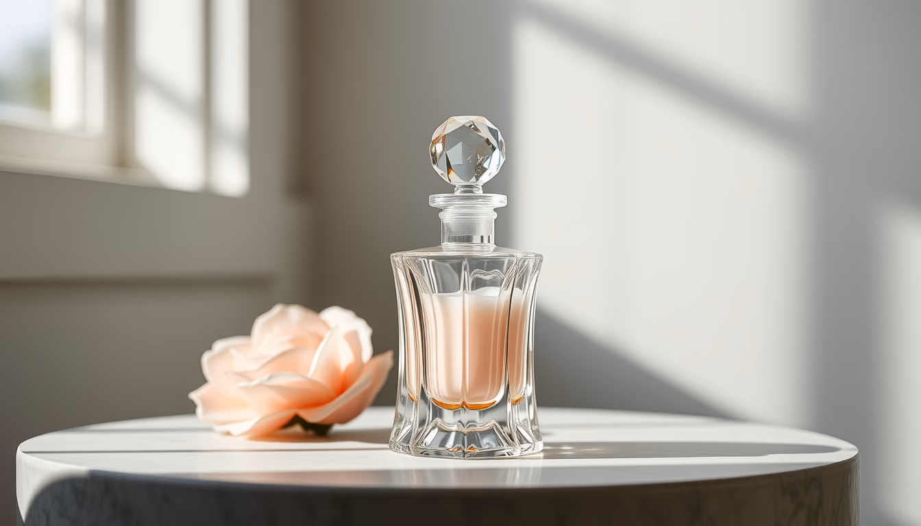 lalique crystal flacon in editorial style
