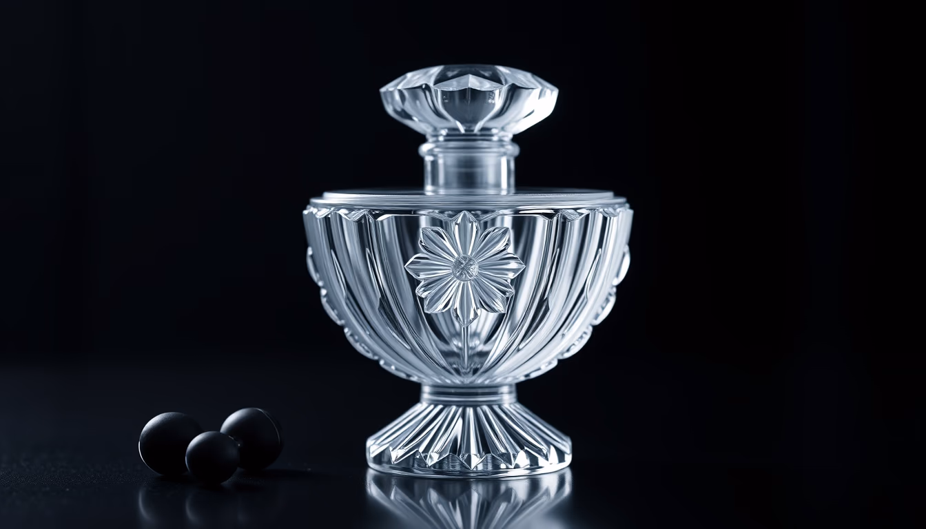 lalique crystal flacon in editorial style