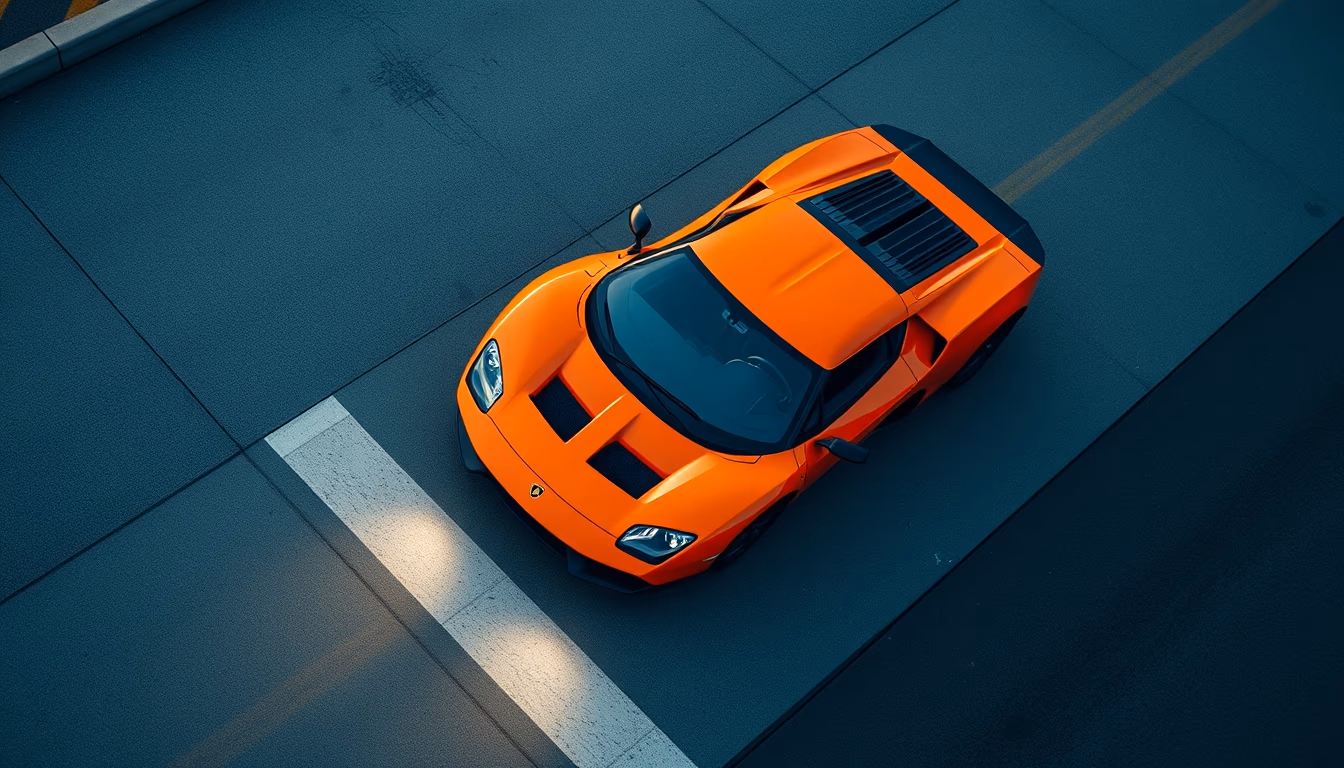 lamborghini miura orange in editorial style