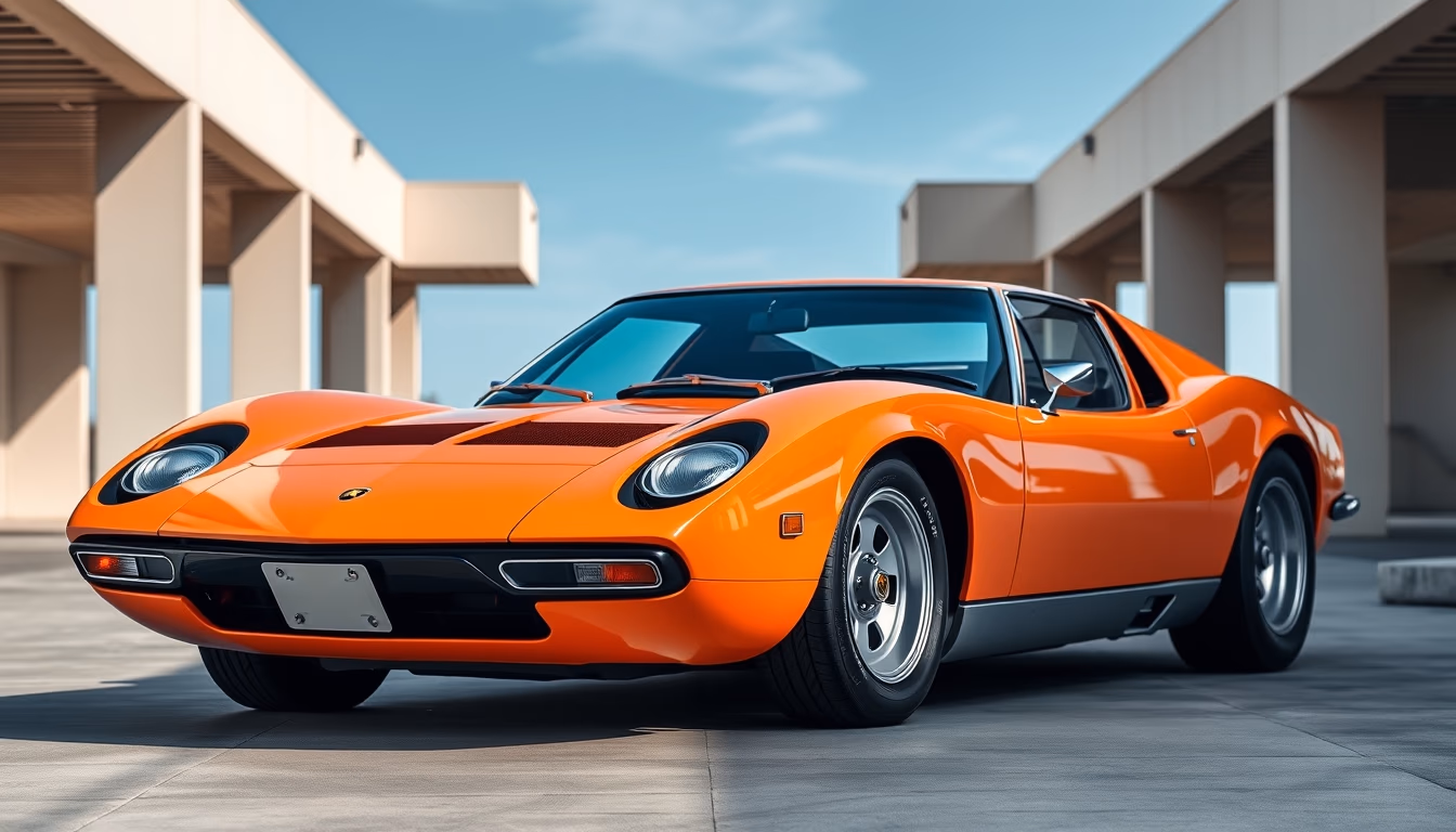 lamborghini miura orange in editorial style