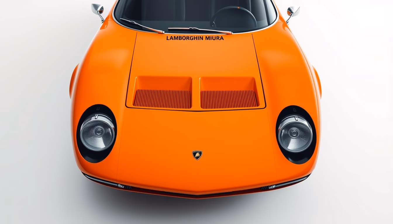lamborghini miura orange in editorial style