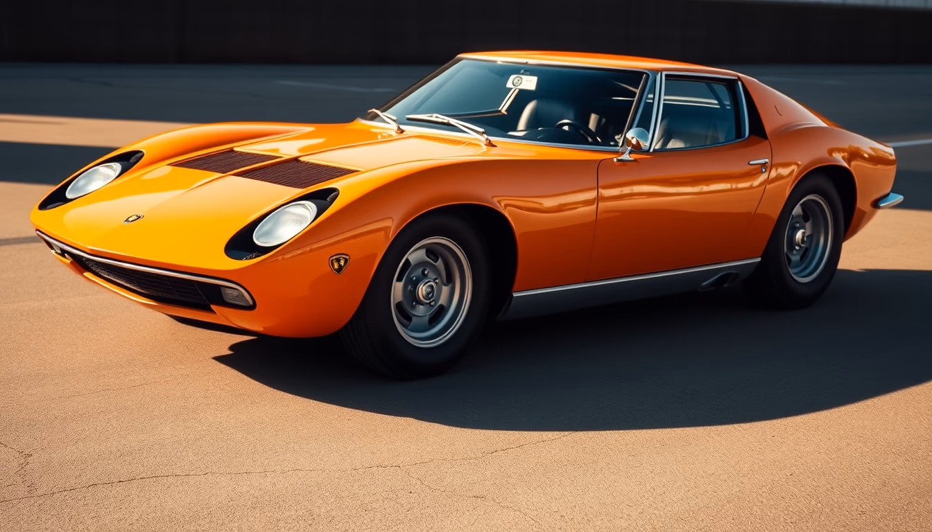 lamborghini miura orange in editorial style