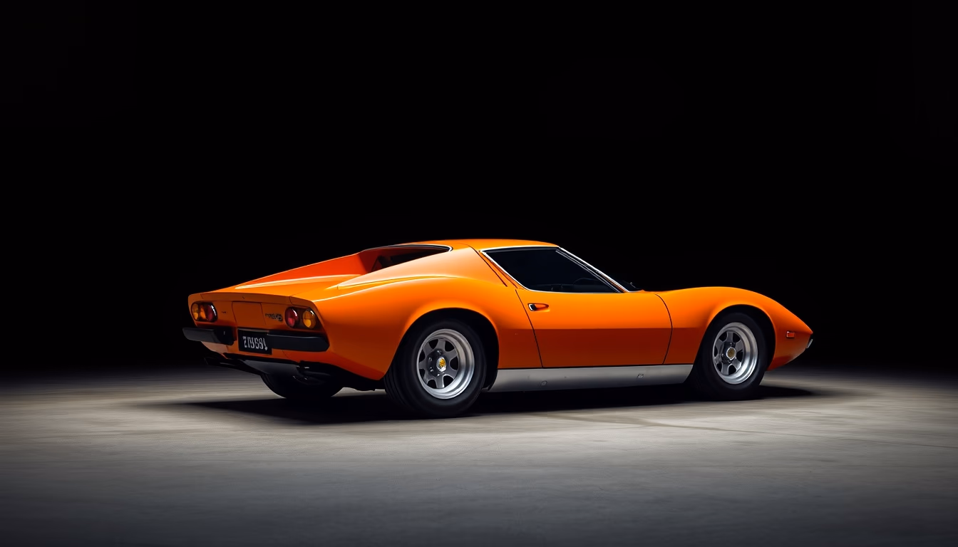lamborghini miura orange in editorial style
