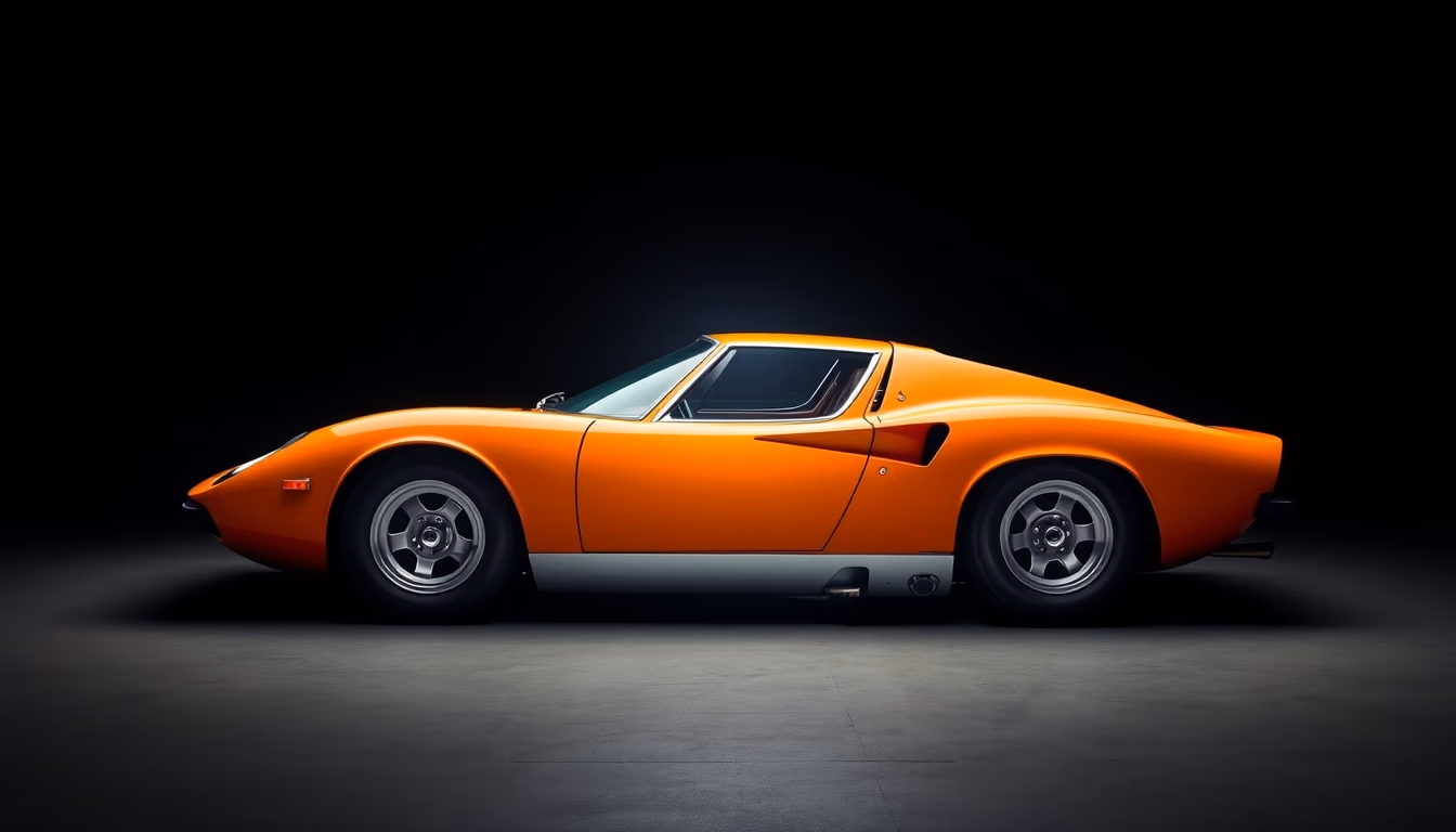 lamborghini miura orange in editorial style