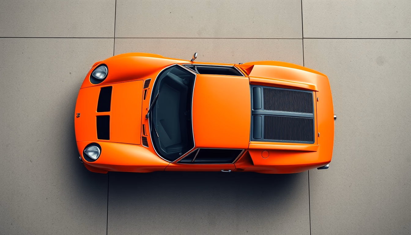 lamborghini miura orange in editorial style