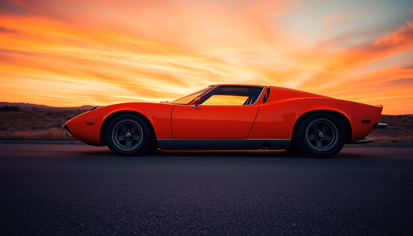 lamborghini miura orange in editorial style
