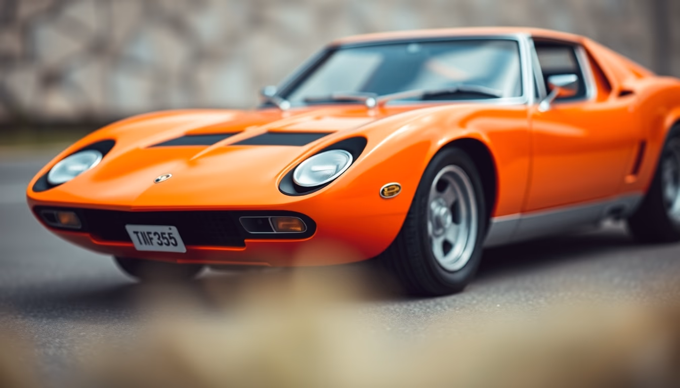 lamborghini miura orange in editorial style