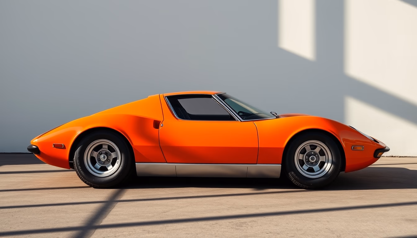 lamborghini miura orange in editorial style
