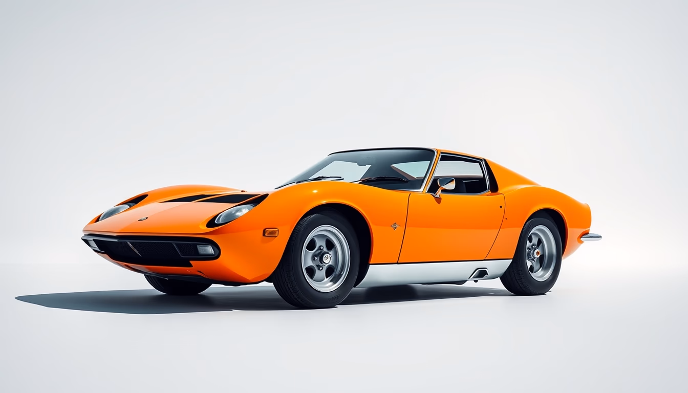 lamborghini miura orange in editorial style